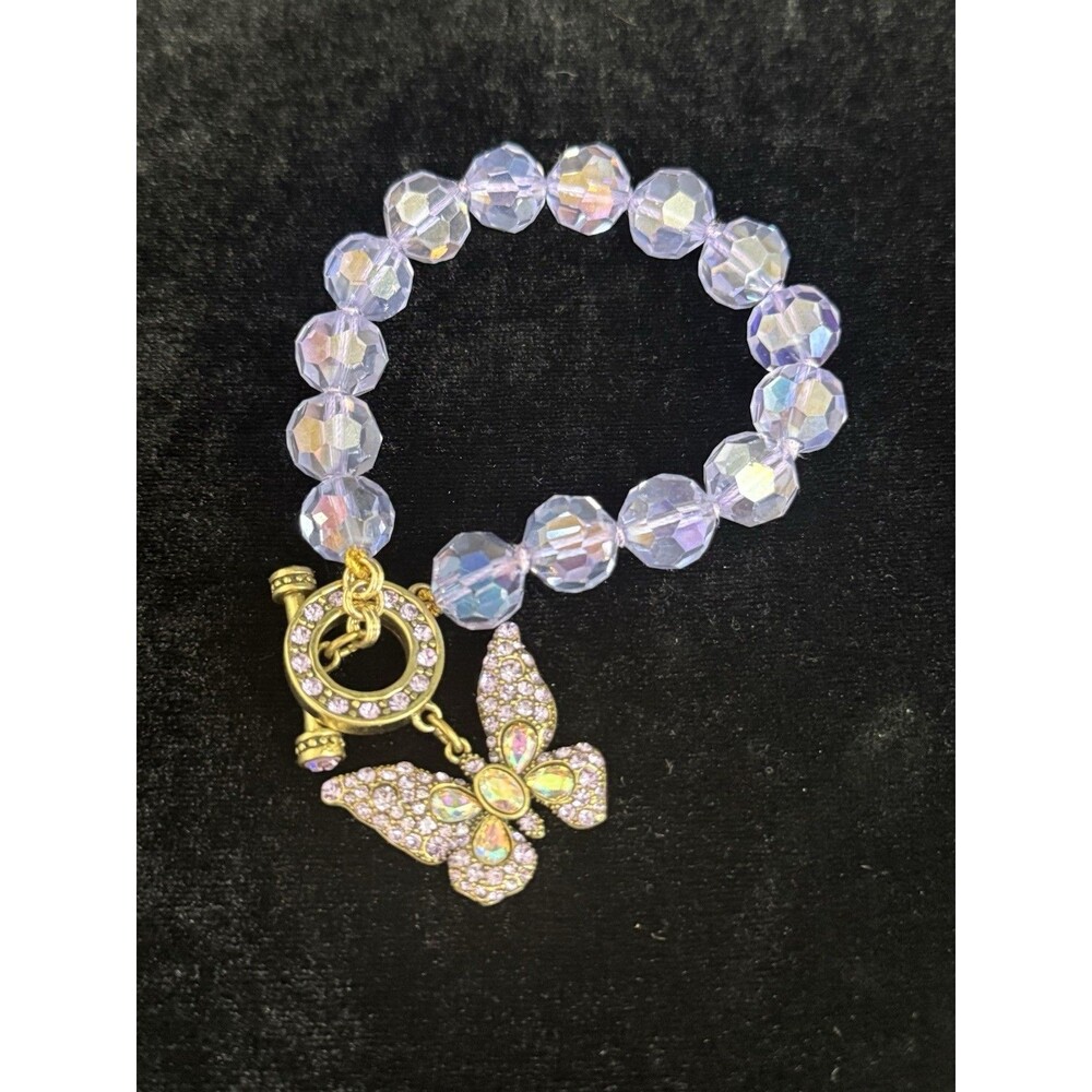Heidi Daus Butterfly Crystal Bracelet Lavender AB Beaded Stretch Rhinestone